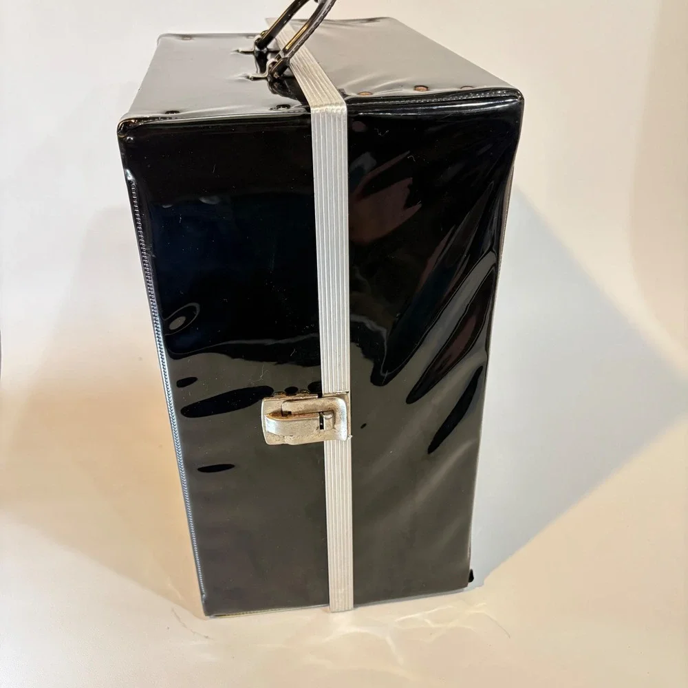 Vintage 1961 Barbie Ponytail Doll Trunk Case Mattel Black Vinyl Accessory Boxes